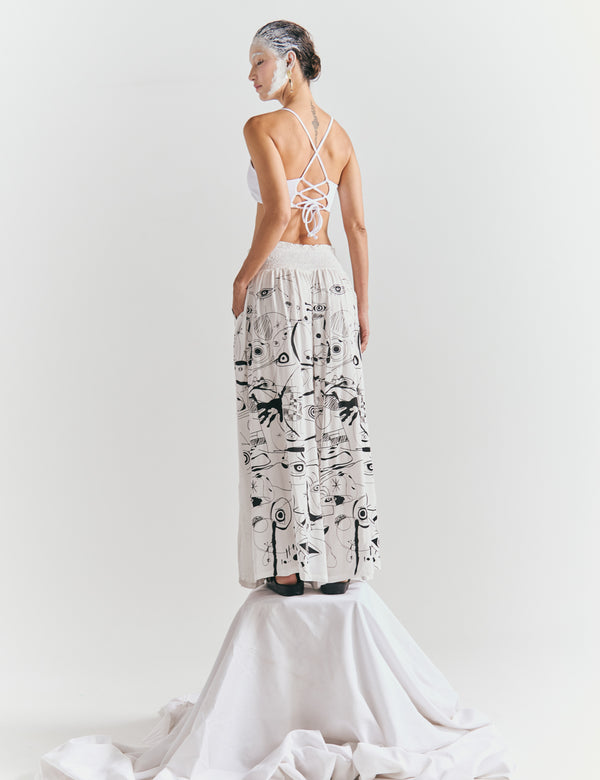 Pantalón Palazzo resortado Sabina crudo Mujer