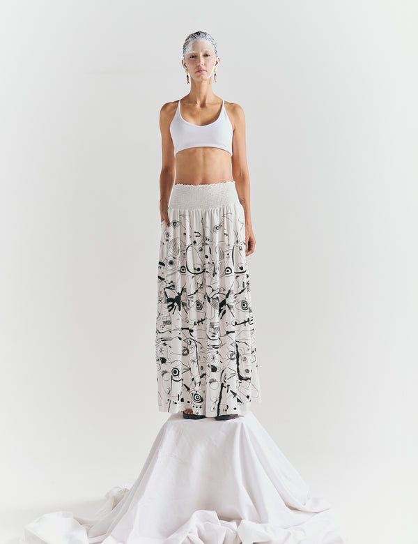 Pantalón Palazzo resortado Sabina crudo Mujer