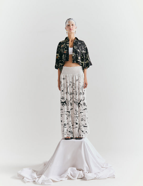 Pantalón Palazzo resortado Sabina crudo Mujer