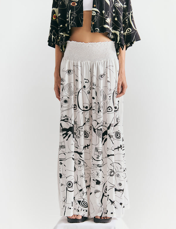 Pantalón Palazzo resortado Sabina crudo Mujer