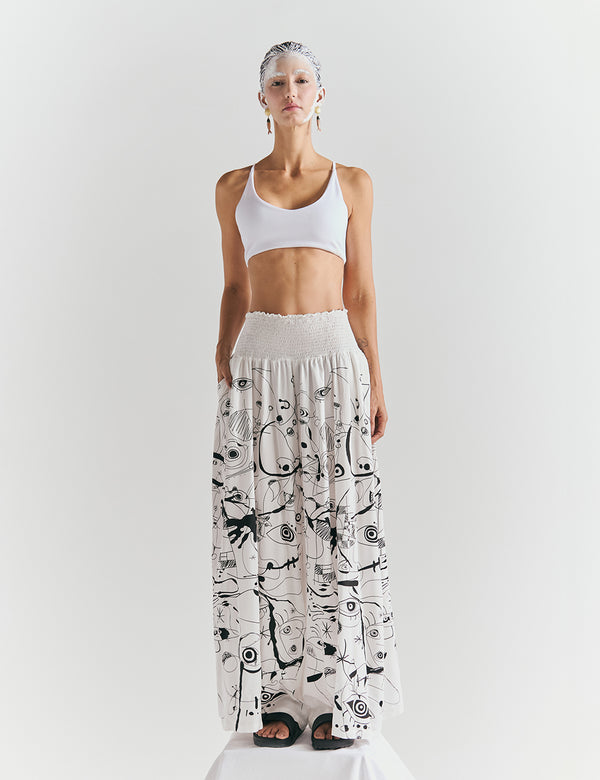 Pantalón Palazzo resortado Sabina crudo Mujer