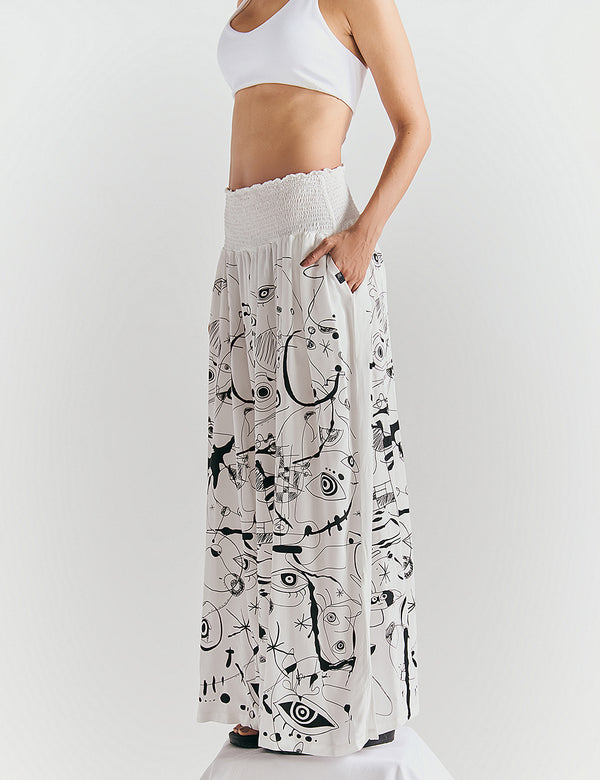 Pantalón Palazzo resortado Sabina crudo Mujer