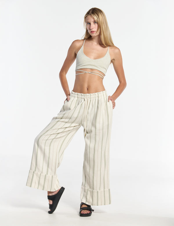 Pantalón Palazzo Raíz  crudo + verde Mujer
