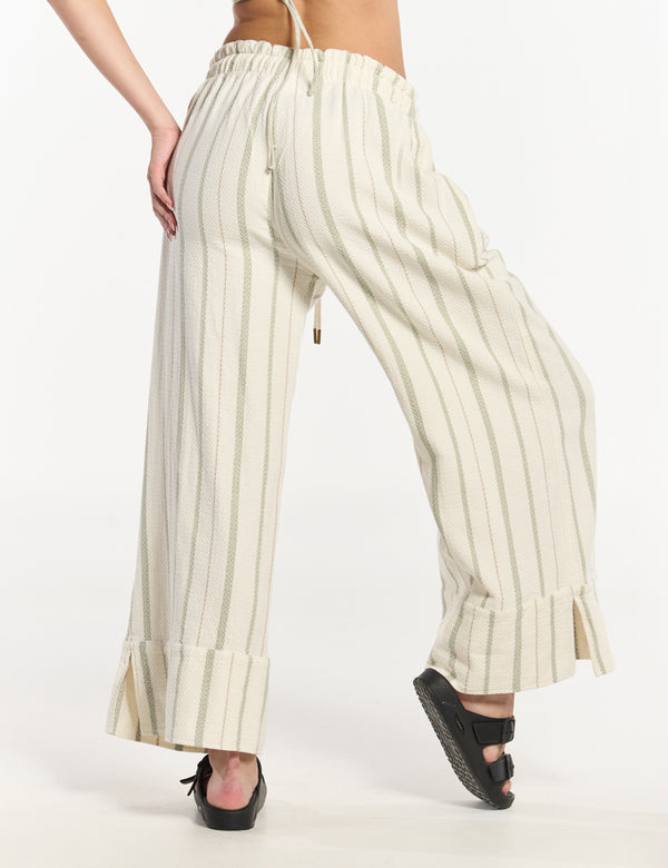 Pantalón Palazzo Raíz  crudo + verde Mujer