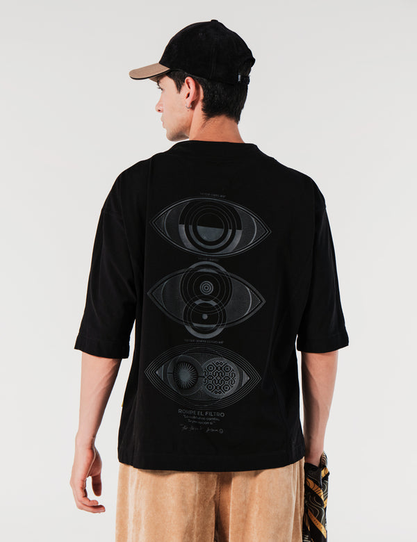 Camiseta Cortes Oversize Brujula Negro Hombre