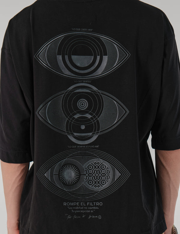 Camiseta Cortes Oversize Brujula Negro Hombre