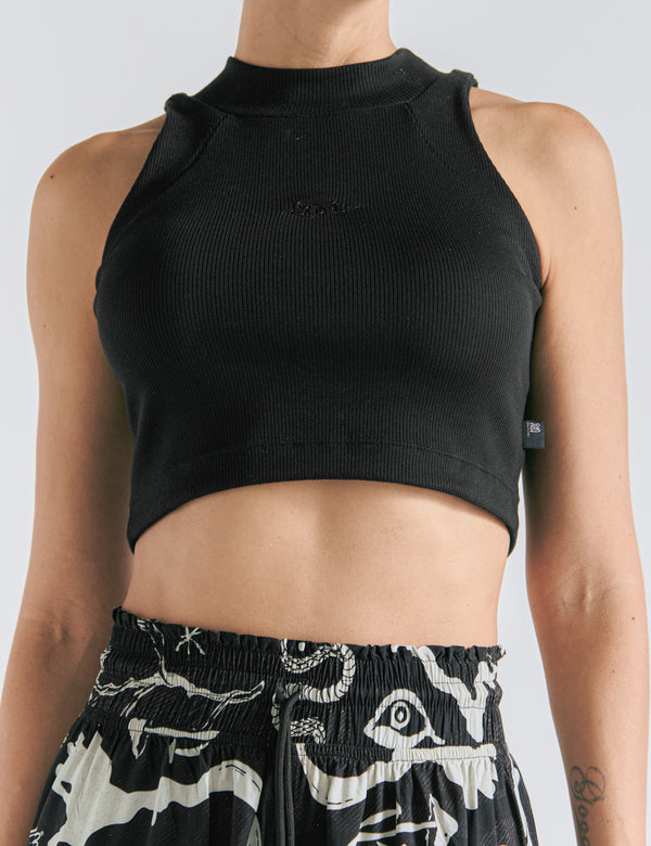 Crop Top Raglan  negro Mujer