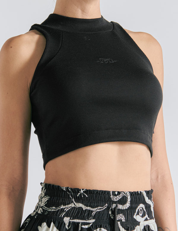 Crop Top Raglan  negro Mujer