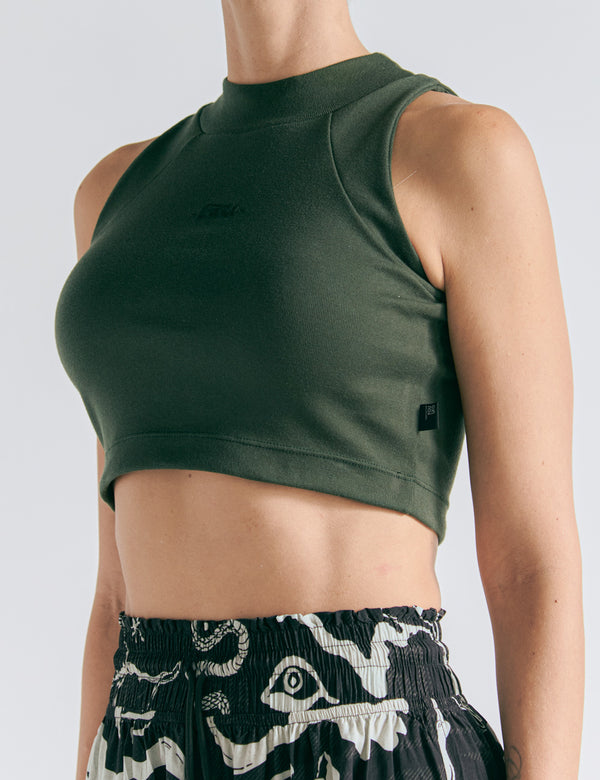 Crop Top Raglan  verde Militar Mujer