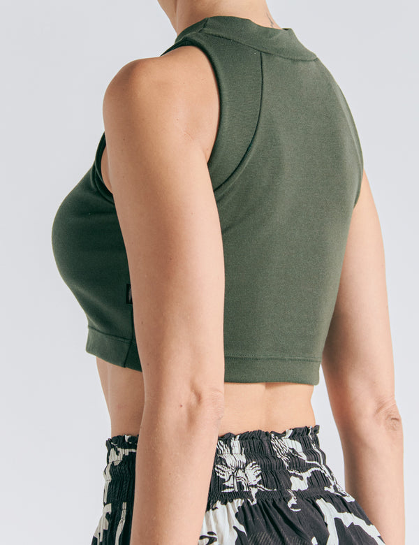 Crop Top Raglan  verde Militar Mujer