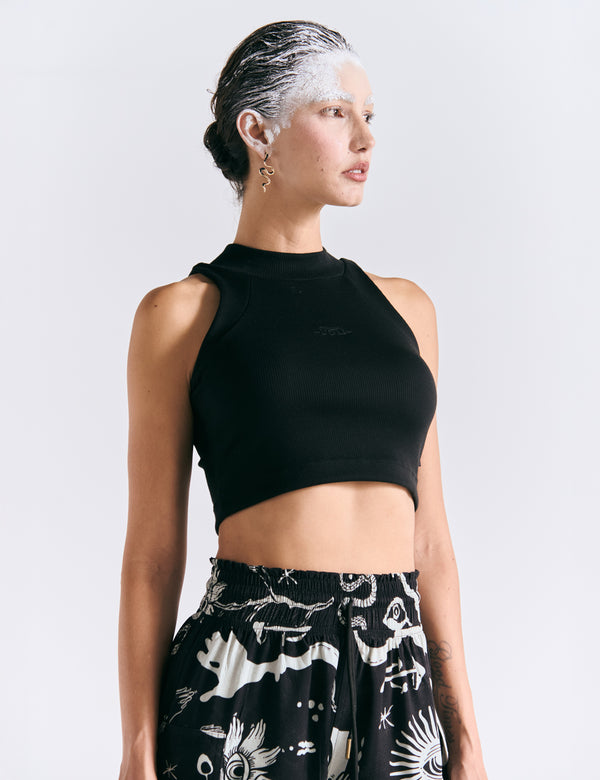 Crop Top Raglan  negro Mujer