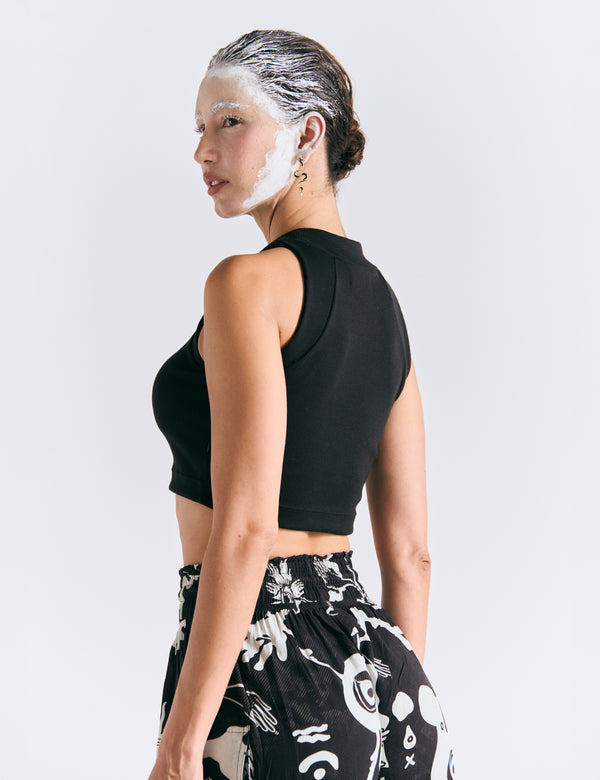 Crop Top Raglan  negro Mujer