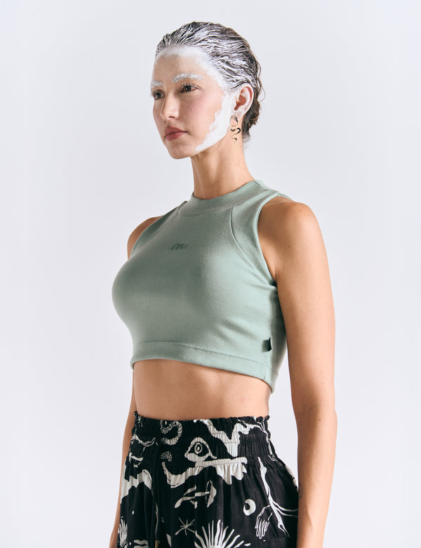 Crop Top Raglan  verde pistacho Mujer
