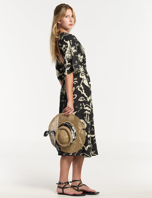 Vestido Semi Ajustada Savia negro + crudo Mujer