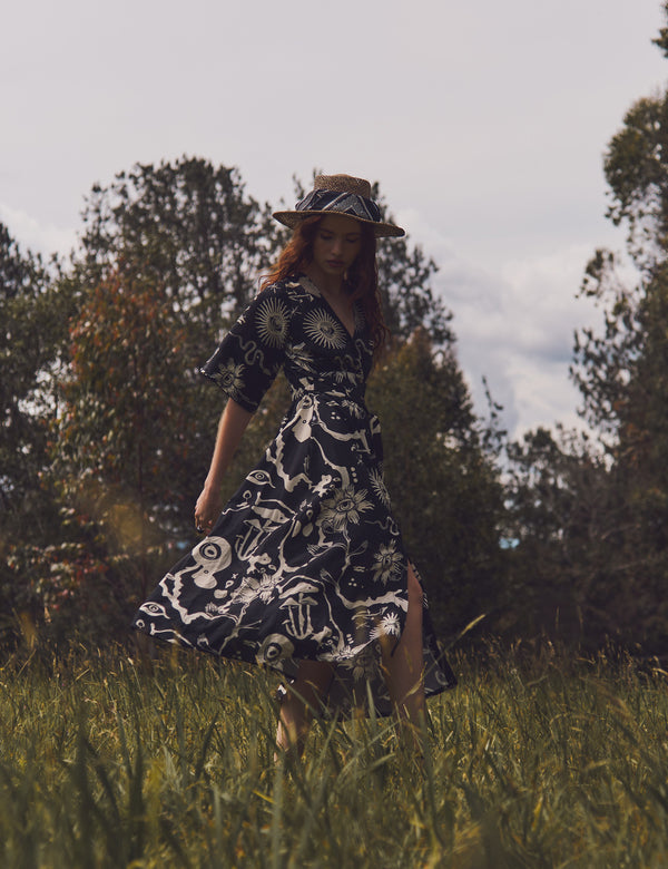 Vestido Semi Ajustada Savia negro + crudo Mujer