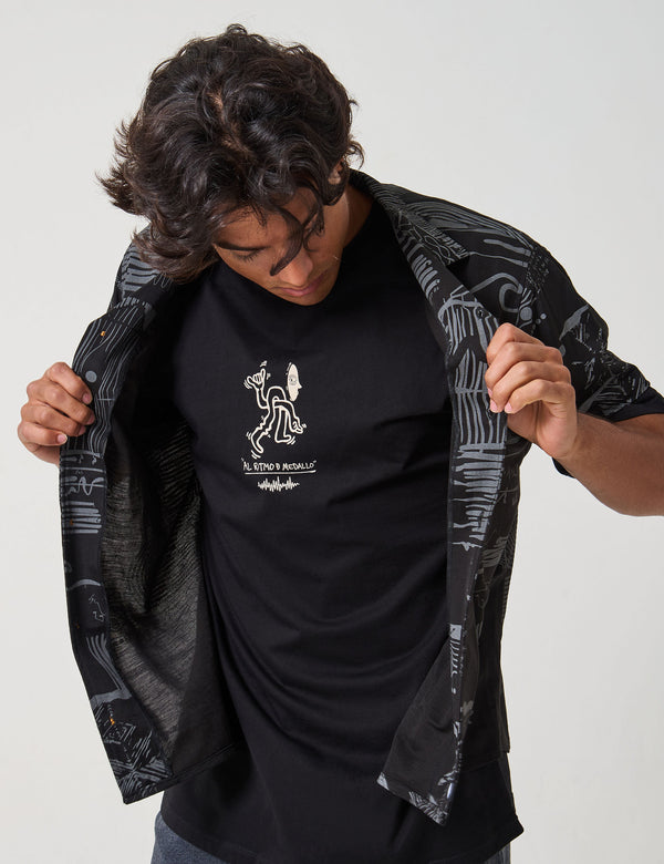 Camisa Cuello Sport manga corta Sinestesia negro Hombre