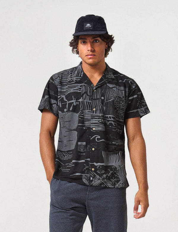 Camisa Cuello Sport manga corta Sinestesia negro Hombre