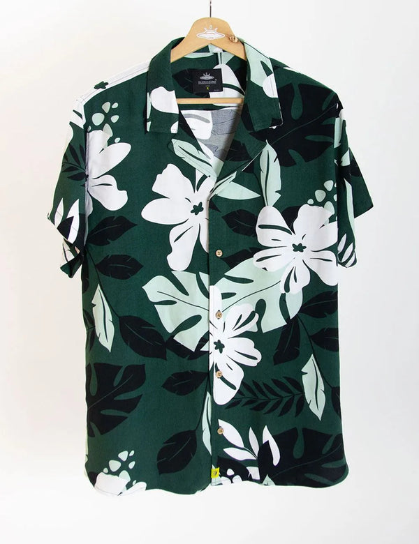 Camisa Cuello Sport manga corta Monstera verde jade Hombre
