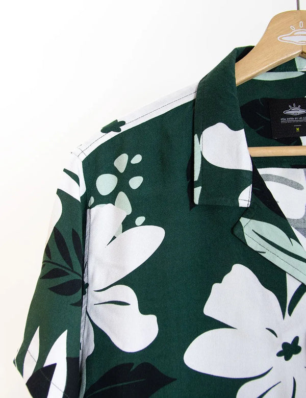 Camisa Cuello Sport manga corta Monstera verde jade Hombre