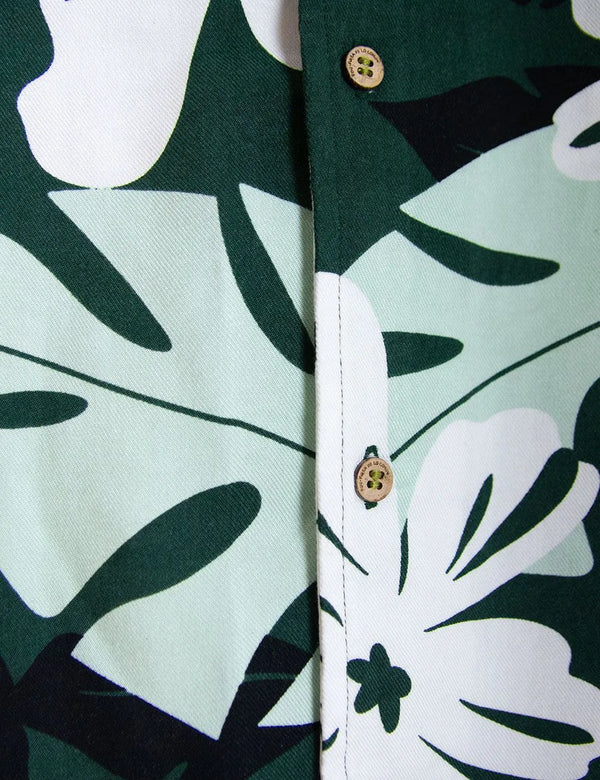 Camisa Cuello Sport manga corta Monstera verde jade Hombre