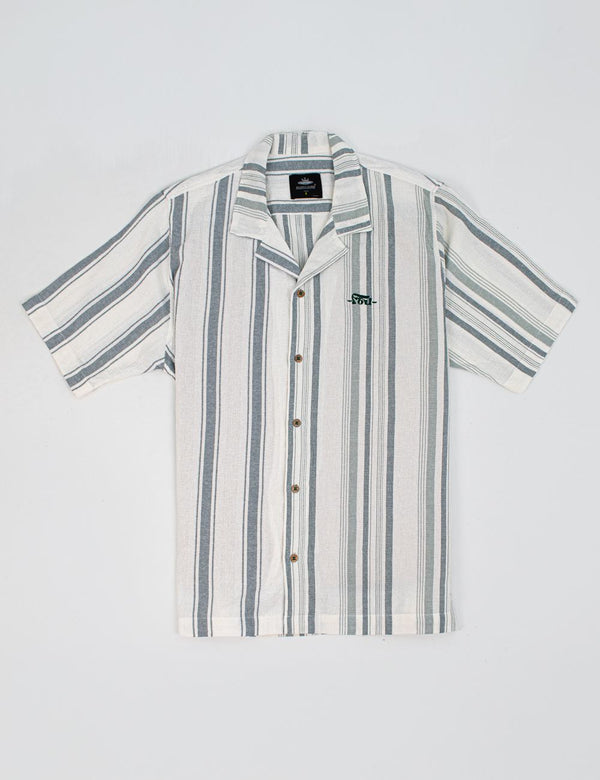 Camisa Cuello Sport manga corta Surf line crudo + verde Hombre