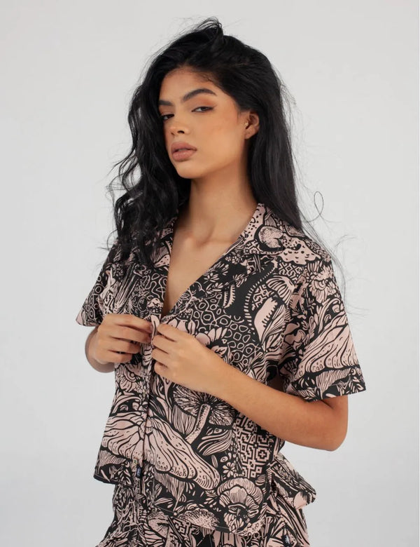 Camisa Cuello Sport manga corta Set Landsky coral Mujer