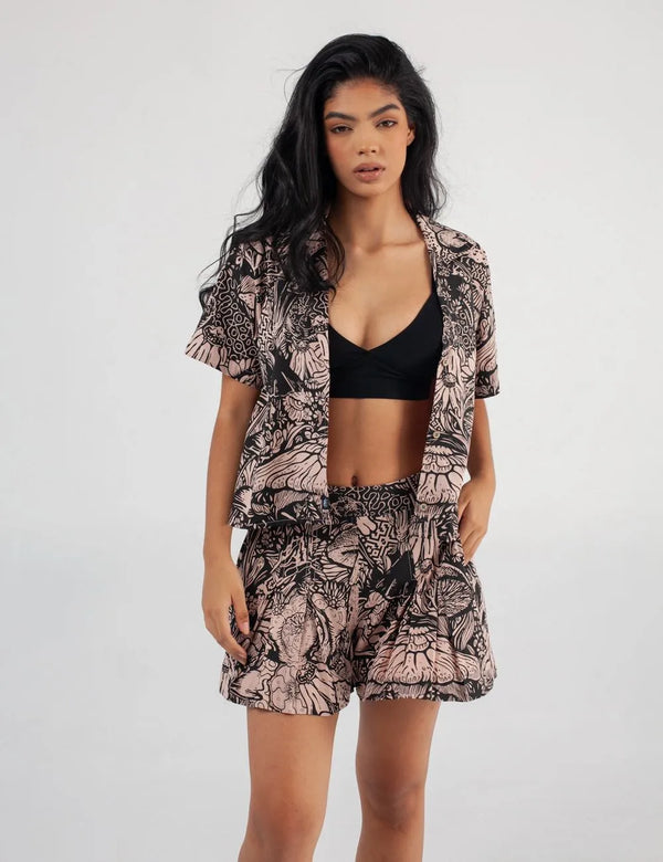 Camisa Cuello Sport manga corta Set Landsky coral Mujer