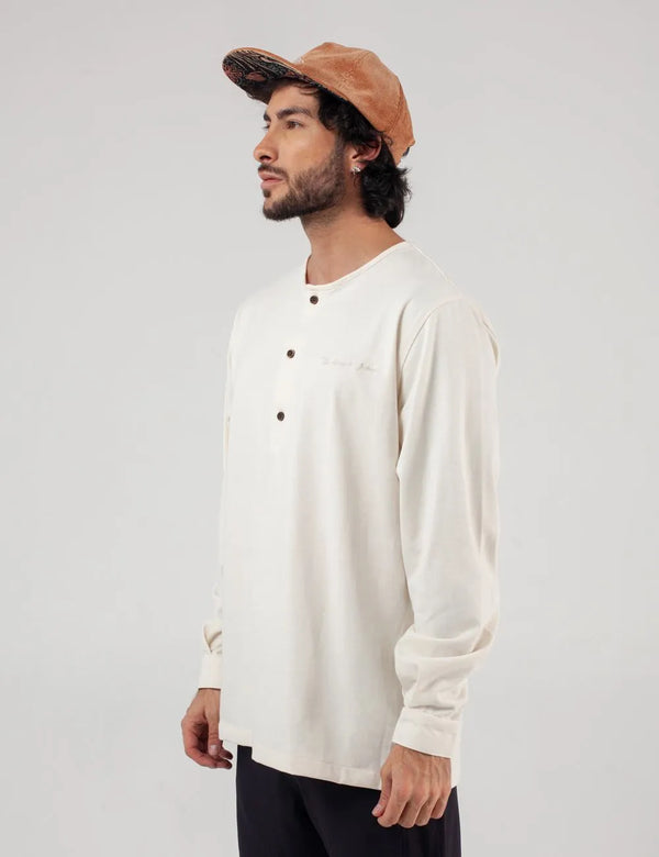 Camisa Cuello Sport manga larga Salvia Crudo Hombre