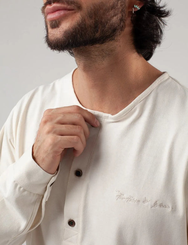 Camisa Cuello Sport manga larga Salvia Crudo Hombre