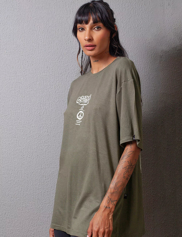 Camiseta Oversize Growth verde militar Mujer