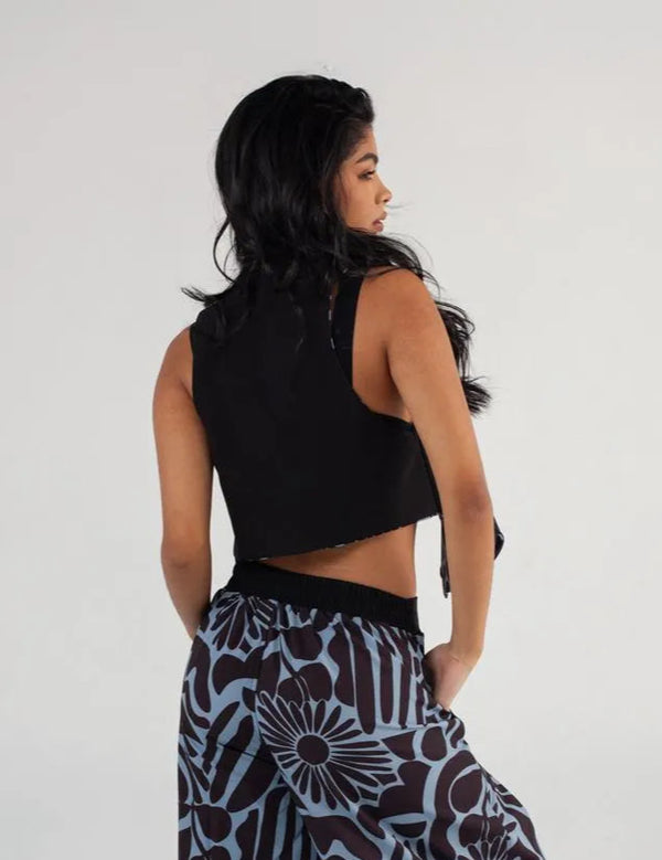 Chaleco Escote en Pico set Stamp azul + negro Mujer