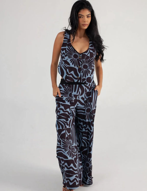 Chaleco Escote en Pico set Stamp azul + negro Mujer