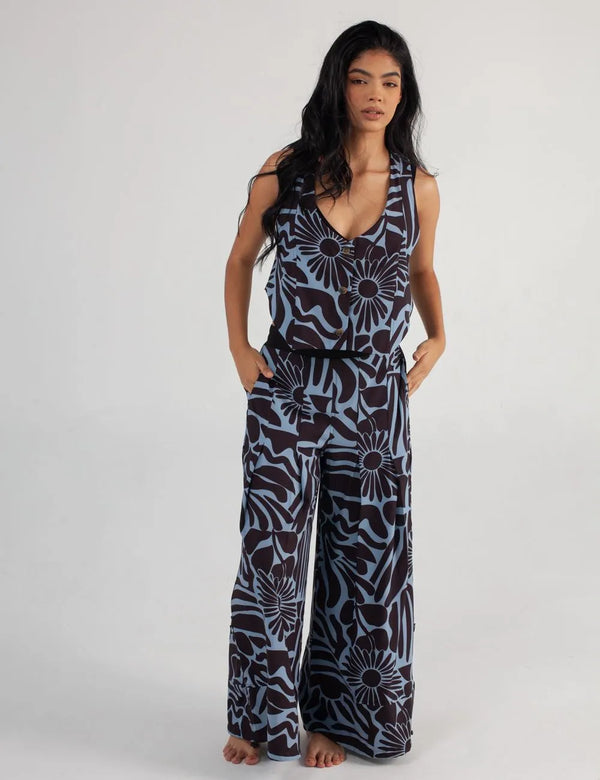Chaleco Escote en Pico set Stamp azul + negro Mujer