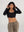 Crop Top manga larga Net negro Mujer
