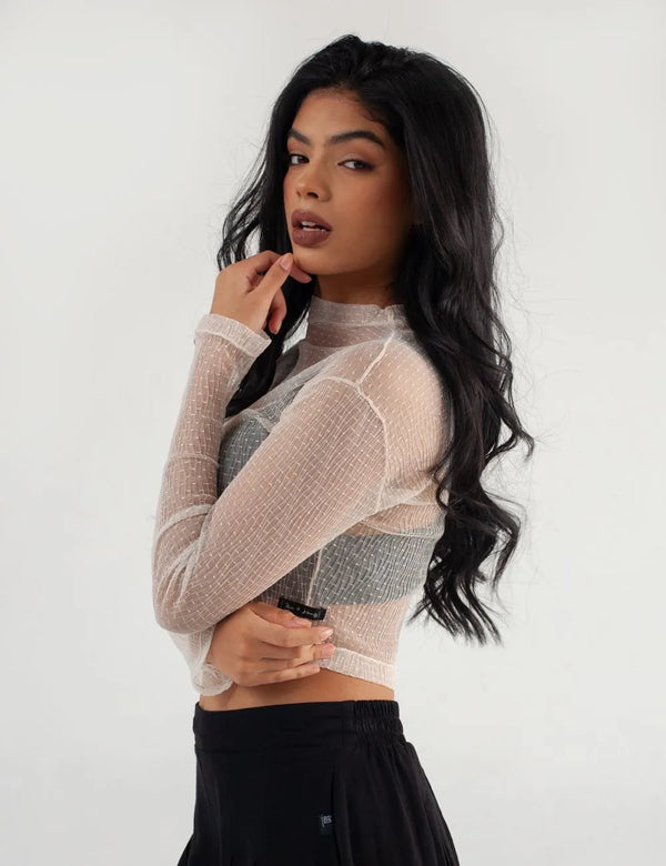 Crop Top Manga Larga GLOW beige Mujer