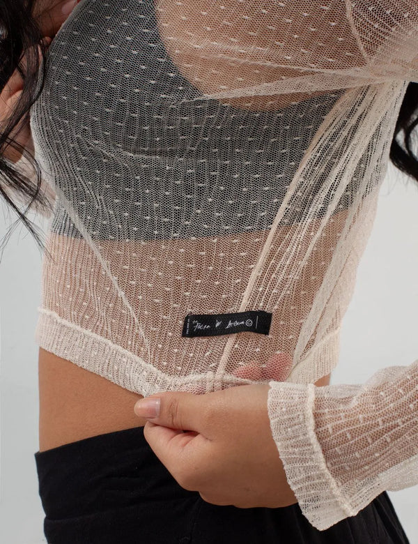 Crop Top Manga Larga GLOW beige Mujer