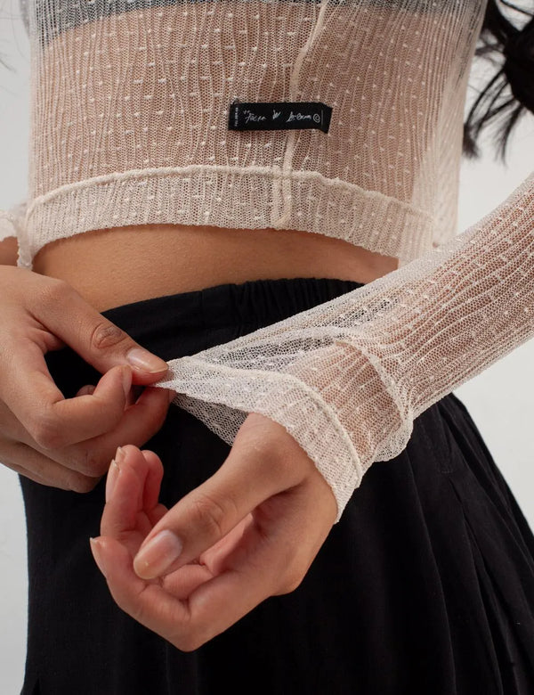 Crop Top Manga Larga GLOW beige Mujer