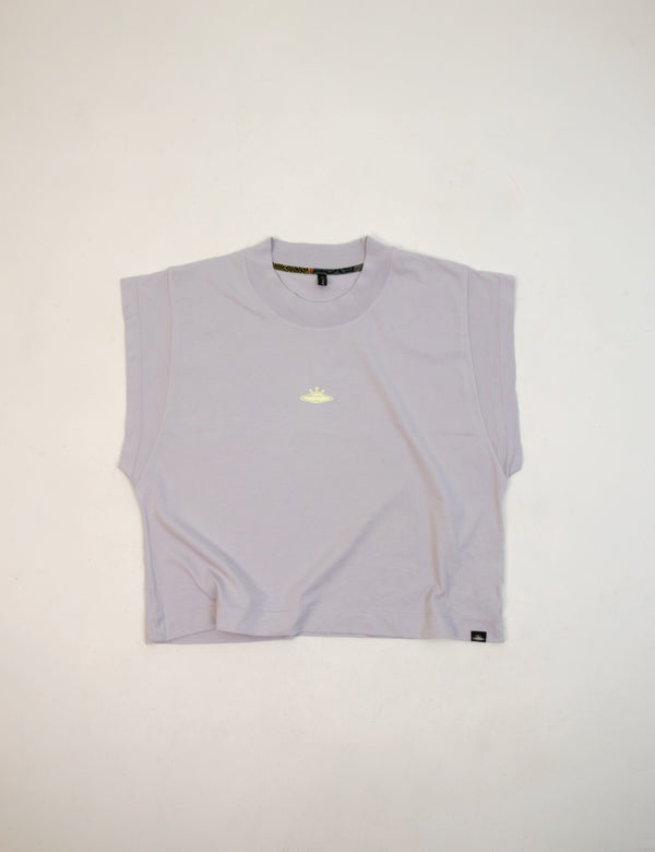 Camiseta holgada casco ovni lila mujer