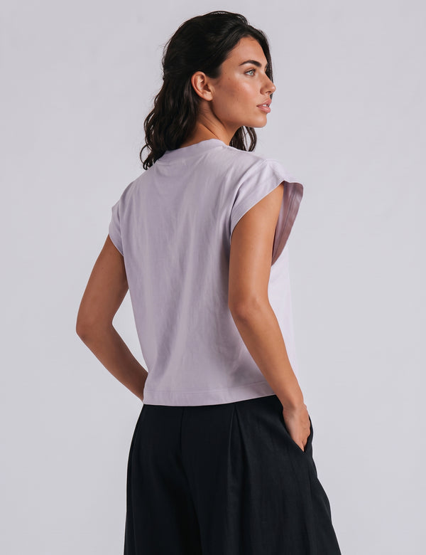 Camiseta holgada casco ovni lila mujer