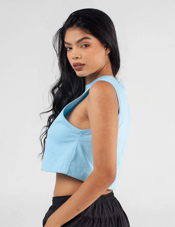 Crop Top Cuello Alto Lúpulo azul claro Mujer