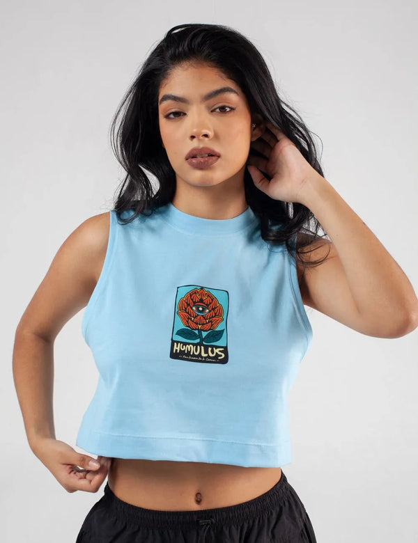 Crop Top Cuello Alto Lúpulo azul claro Mujer