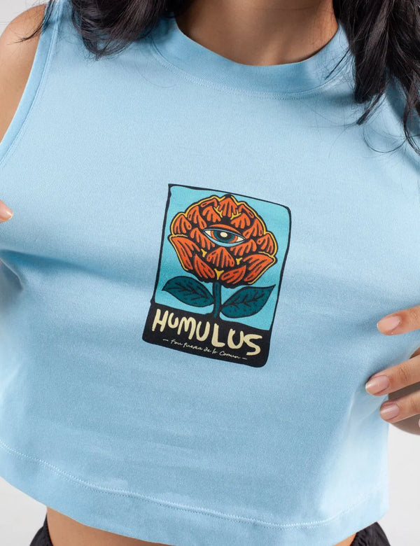 Crop Top Cuello Alto Lúpulo azul claro Mujer