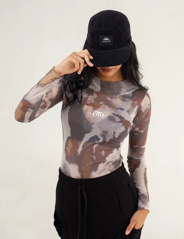 Crop Top Largo Mesh Manga Larga Butterfly verde militar Mujer