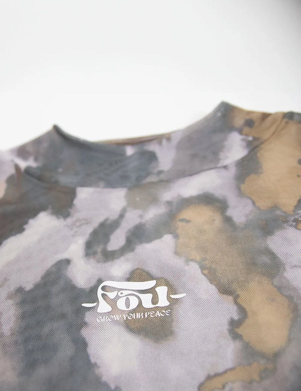 Crop Top Largo Mesh Manga Larga Butterfly verde militar Mujer