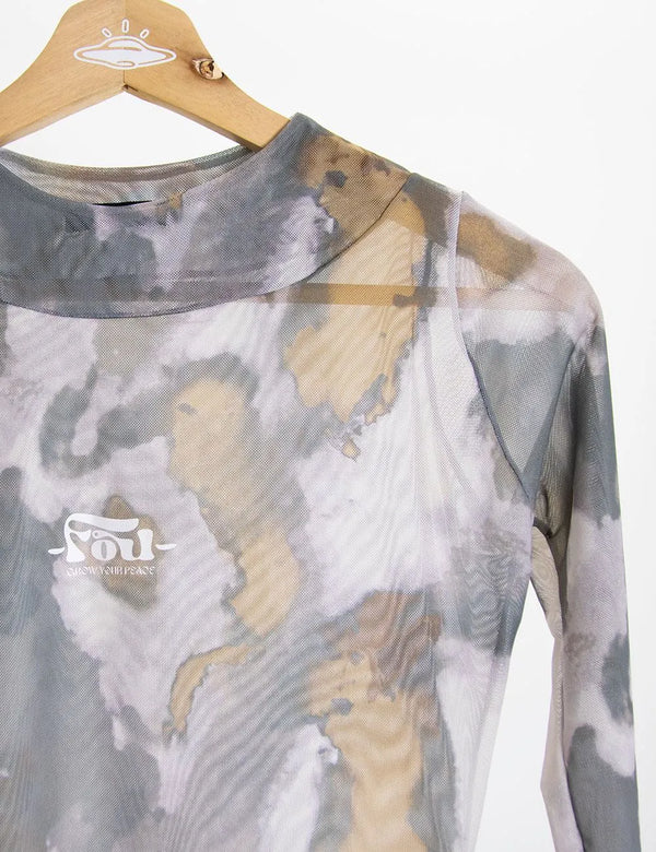 Crop Top Largo Mesh Manga Larga Butterfly verde militar Mujer