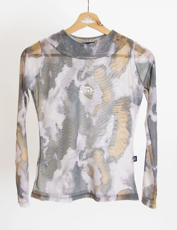 Crop Top Largo Mesh Manga Larga Butterfly verde militar Mujer
