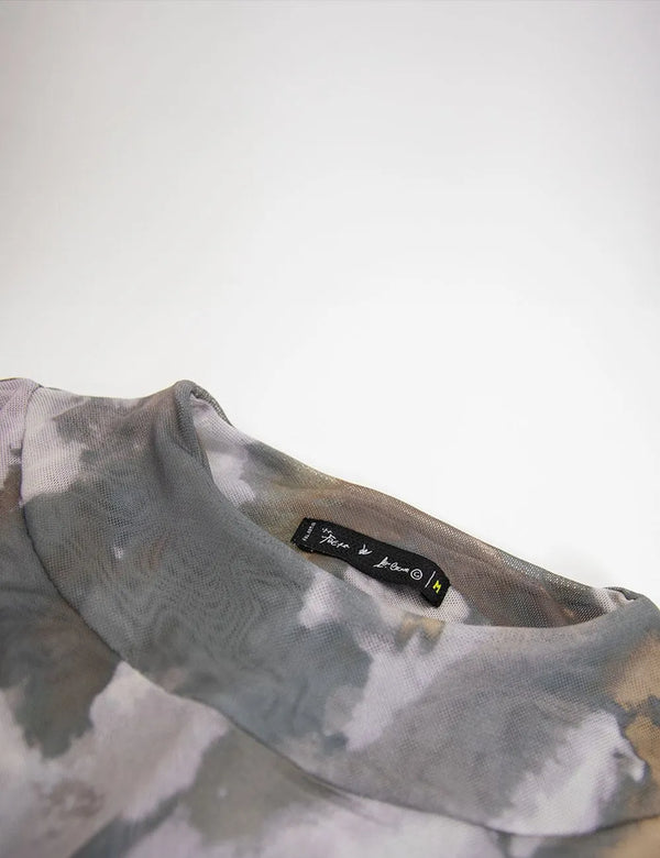Crop Top Largo Mesh Manga Larga Butterfly verde militar Mujer