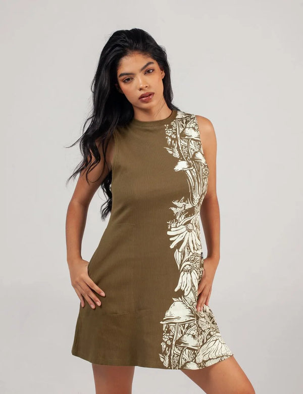 Vestido Corto cuello Alto Bioma verde militar Mujer