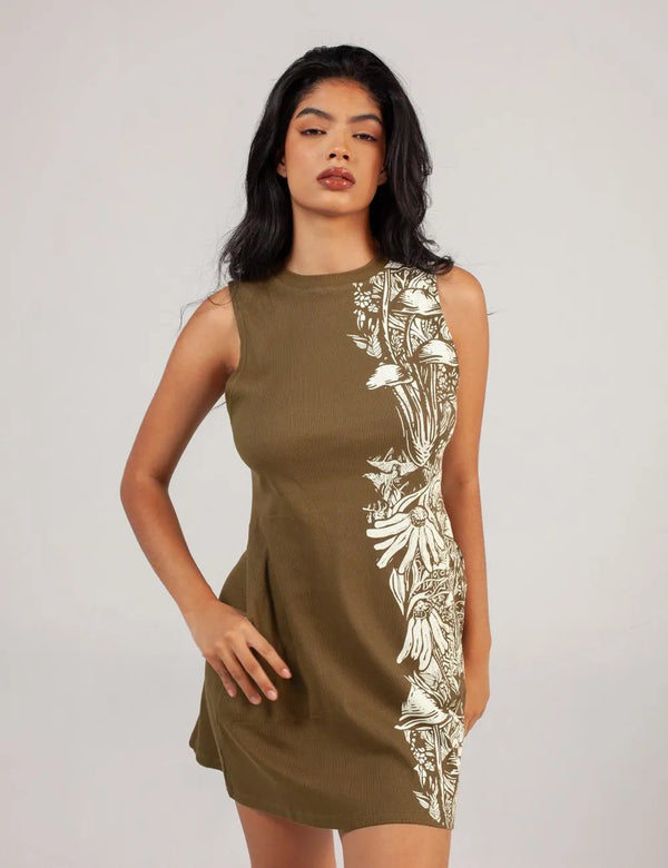Vestido Corto cuello Alto Bioma verde militar Mujer