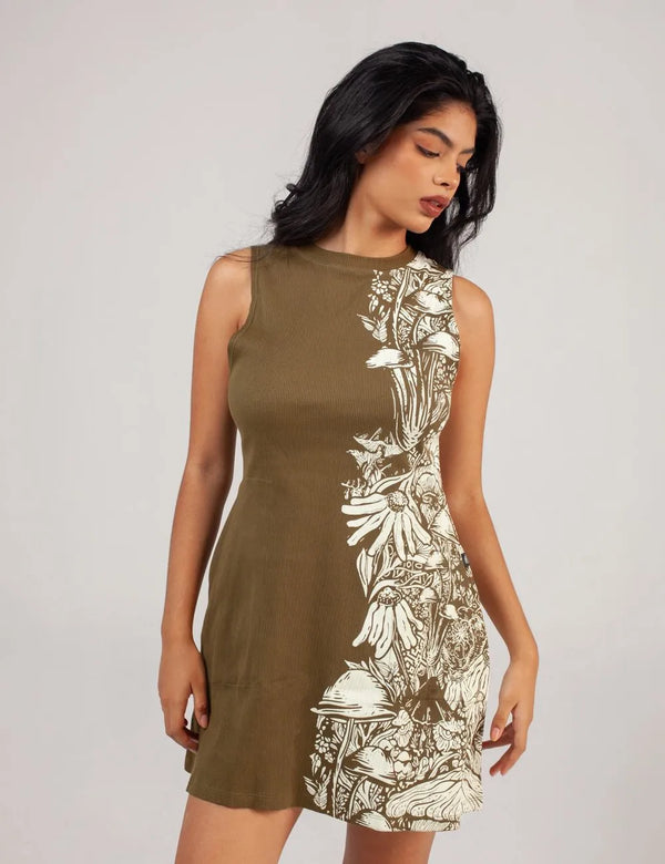 Vestido Corto cuello Alto Bioma verde militar Mujer